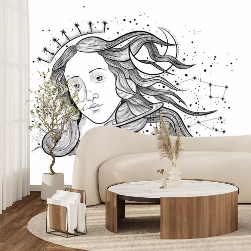 Sticker  Vector illustration set of moon phases. Different stages of moonlight activity in vintage engraving style. Zodiac Signs