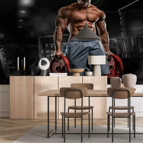 Papier peint  Homme musclé avec des poids