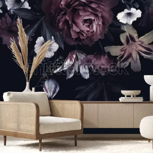 Papier peint  Toile de fond sombre avec des fleurs