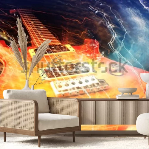 Papier peint  Guitare électrique entourée des éclairs