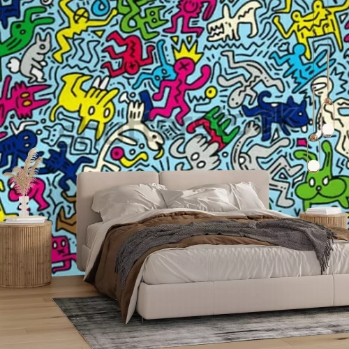 Papier peint  Motif avec personnages amusants style dessin animé