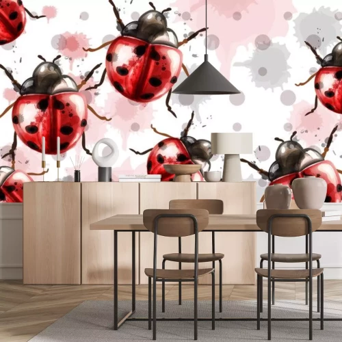 Sticker  Coccinelles sur fond aquarellé