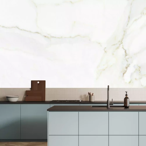 Papier peint  Mur en marbre blanc et rayures jaunes