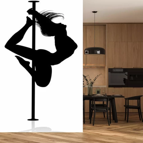 Sticker  A woman pole dancer exercising for fitness in silhouette