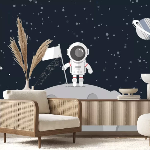 Sticker  Astronaute de l'espace avec un drapeau sur la planète