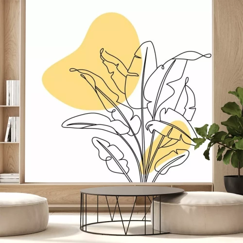 Sticker  One line drawing banana leaves. Modern continuous line art, aesthetic contour. Perfect for home decor such as posters, wall art, tote bag, t-shirt print, sticker, mobile case. Vector illustration