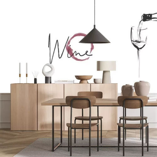 Sticker  Glass of wine and wine stain. Hand drawn illustration, vector