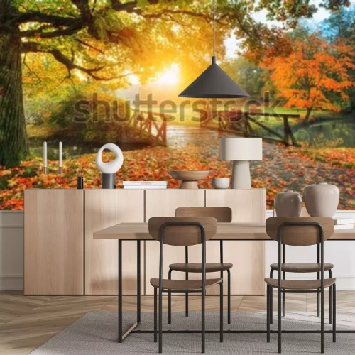 Papier peint  Paysage d'automne lever du soleil dans le parc