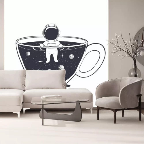 Sticker  Astronaute et planètes flottant dans une tasse
