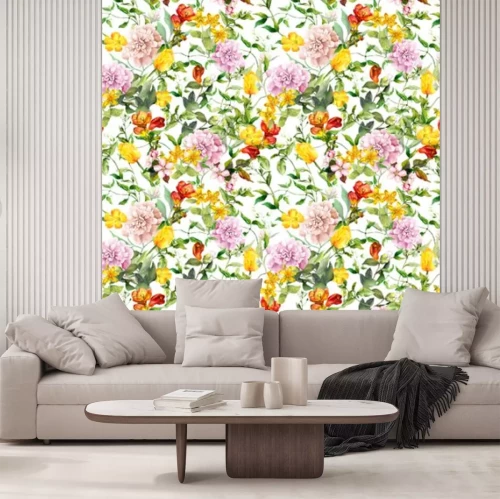 Papier peint  Motif de fleurs et d'herbes estivales