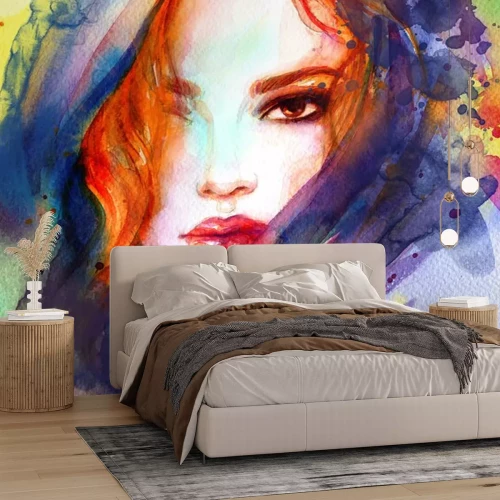 Sticker  beautiful woman. fashion illustration. contemporary watercolor painting