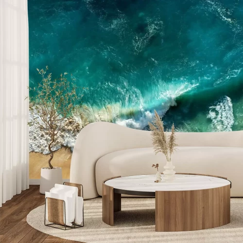 Sticker  Vagues lavant le sable photo aérienne