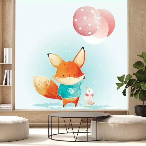 Sticker  Cute Fox Holding Christmas Balloons