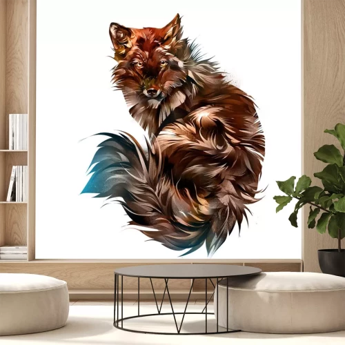 Sticker  Drawn animal red fox on a white background