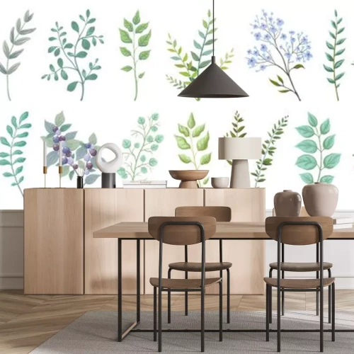 Sticker  Greenery elements. Leaves branches foliage and berry wedding plants, vintage nature botanical collection. Vector illustrations exotic green garden bouquet on white background for invitation