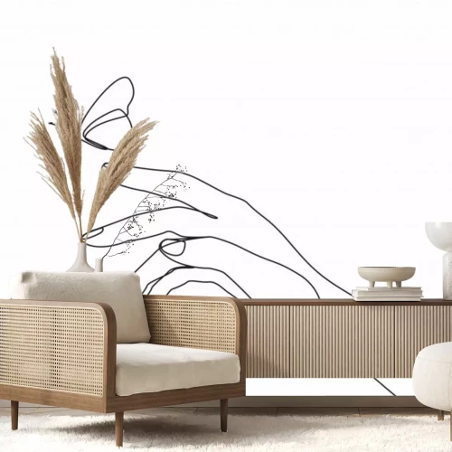 Sticker  Dessin noir et blanc d'une main tendue vers un papillon