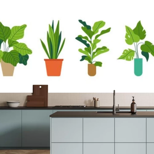 Sticker  Decorative green houseplants in pots and planters, natural home decor and urban jungle