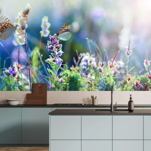 Papier peint  Fleurs des prés et papillons