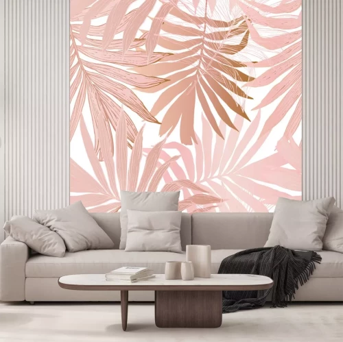 Sticker  Feuilles de palmier rose sur un fond blanc