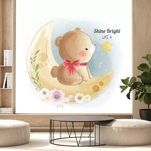 Sticker  Cute Baby Bear On the Moon