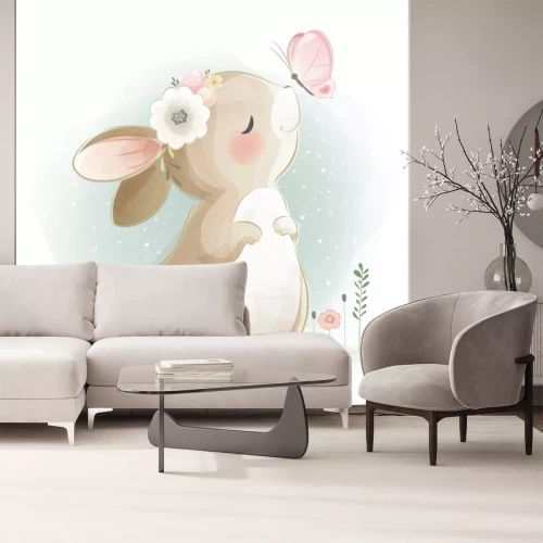 Sticker  Lapin et papillon version aquarelle