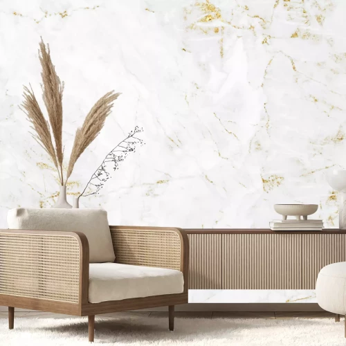 Papier peint  Marbre blanc avec des lignes dorées