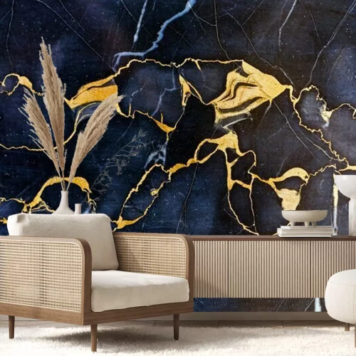 Papier peint  Marbre jaune et veinures