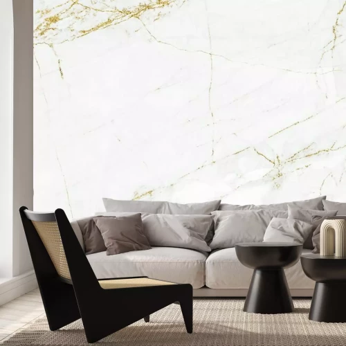 Papier peint  Fissures jaunes sur du marbre blanc