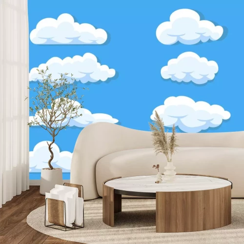 Sticker  Ensemble de nuages version dessin animé sur un fond bleu