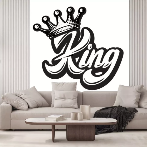 Sticker  Vector illustration with crown and calligraphic inscription King