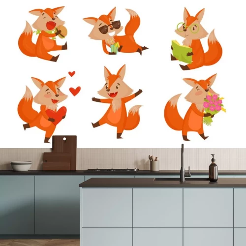 Sticker  Funny Cute chanterelle Animal Cartoon Character Vector Isolated Set