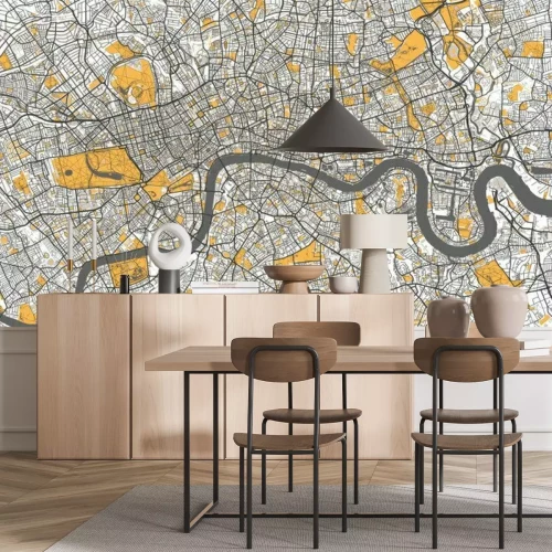 Sticker  Carte monochrome de Londres avec des points jaunes