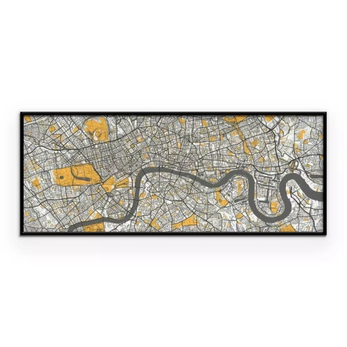 Poster  Carte monochrome de Londres avec des points jaunes