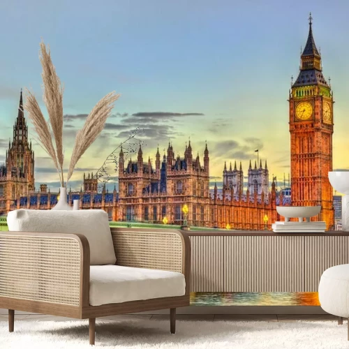 Papier peint  Panorama de Londres illuminée avec Big Ben au crépuscule