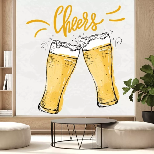 Sticker  Poster with two hand drawn beer glasses