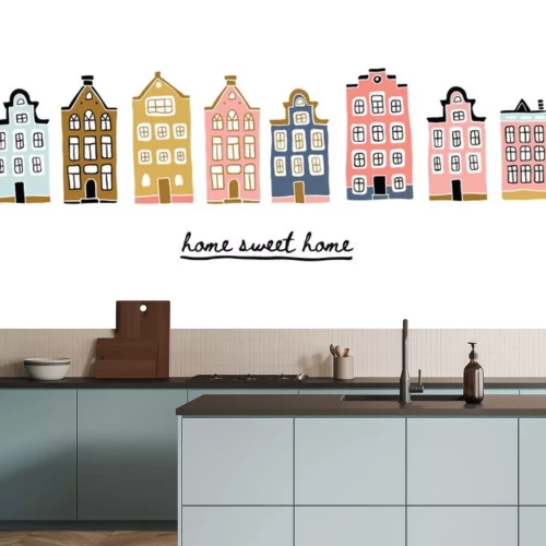Sticker  Illustration of Amsterdam houses with lettering