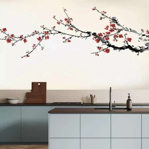 Papier peint  Aquarelle de fleurs de cerisier et branches sur fond clair