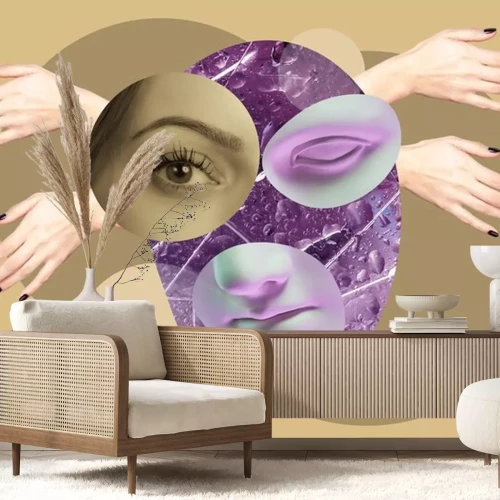 Sticker  Contemporary art concept collage with antique statue head in a surreal style. Modern unusual art.