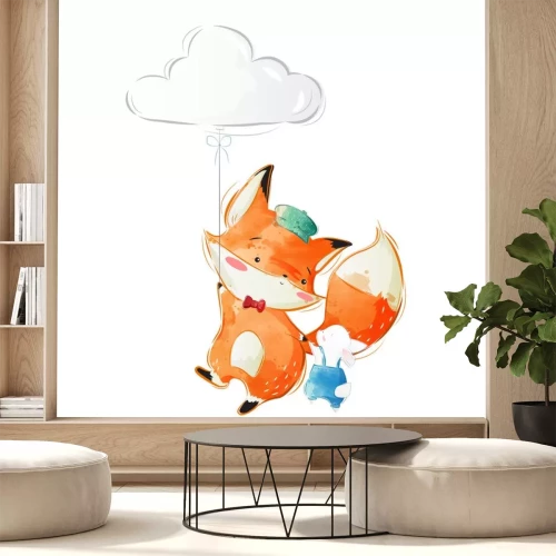 Sticker  Cute Fox and Bunny Flying to the Sky