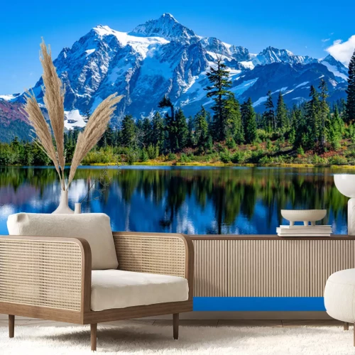 Papier peint  Paysage avec lac et vue sur les montagnes