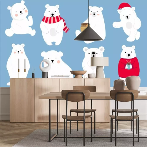 Sticker  Simple white bear character wear red sweater.Use for Christmas invitation,printable,sticker.Vector illustration character doodle cartoon