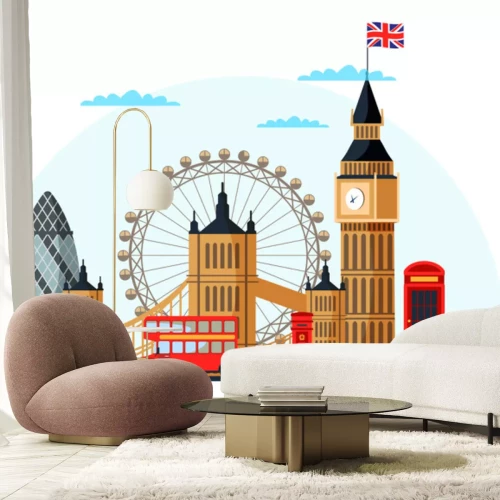Sticker  London cityscape flat vector color illustration