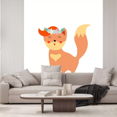 Sticker  Cute fox in floral wreath baby girl shower card