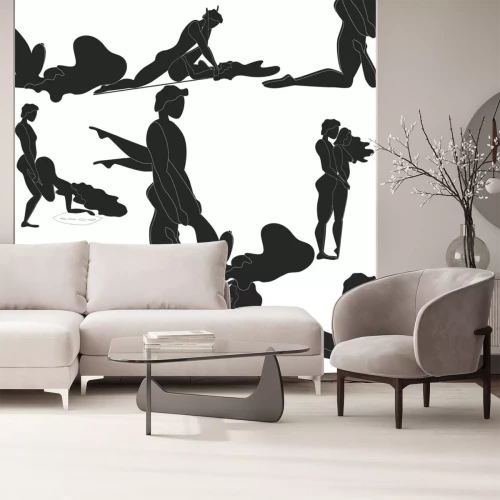 Sticker  Kama Sutra, seamless pattern, design, poster, fabric. Kamasutra, sketchy poses for making love. Set.