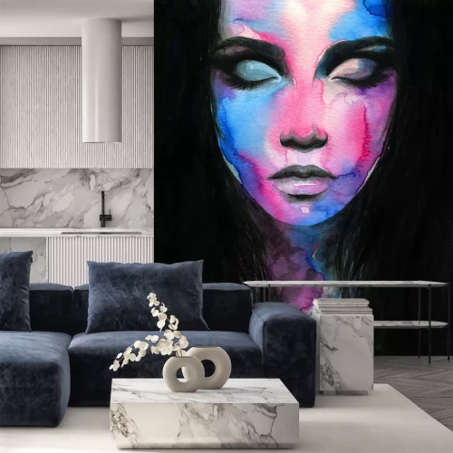 Sticker  Visage de femme abstrait peint à l'aquarelle