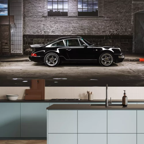 Papier peint  Porsche 911 noire, voiture de sport