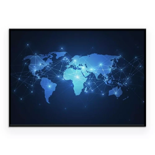 Poster  Carte du monde avec lignes et points lumineux