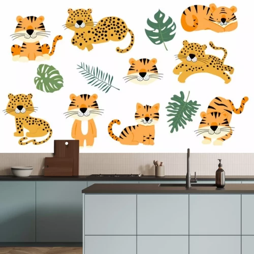 Sticker  Cute animal object collection with leopard,tiger. illustration for icon,logo,sticker,printable