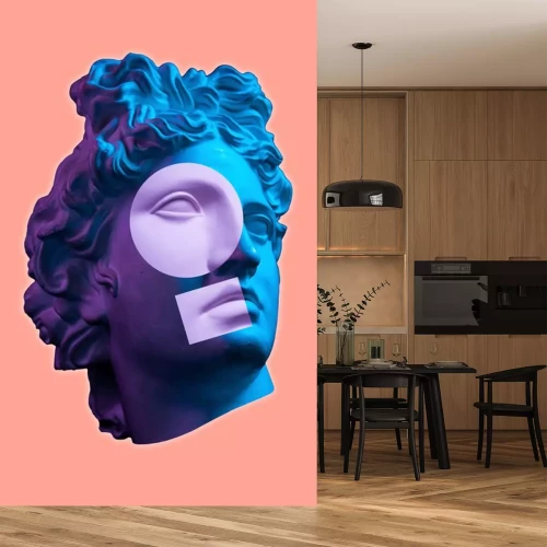Sticker  Contemporary art concept collage with antique statue head in a surreal style. Modern unusual art.