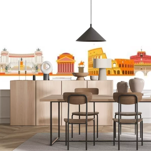 Sticker  Rome city skyline and colorful silhouette.